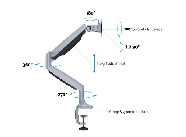 Multibrackets Deskmount Gas Spring Singl e Silver 