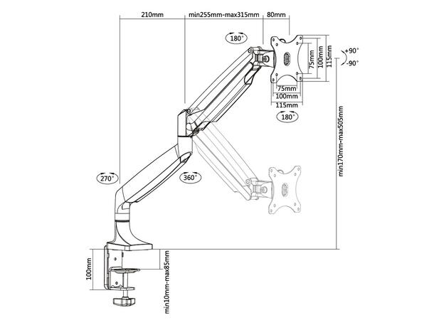 Multibrackets Deskmount Gas Spring Singl e Silver 