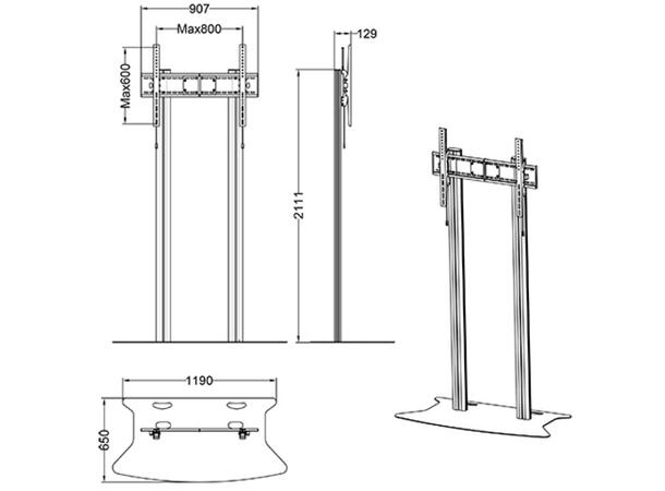 Multibrackets Gulvstativ 210 70-110" Sølv, 125kg, Maks VESA 800x600 