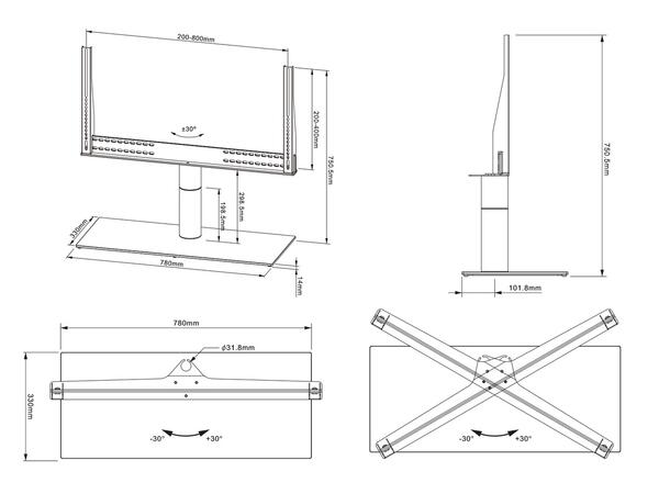 Multibrackets VESA Tablestand Turn X-Lar ge MAX 800x400 Black 