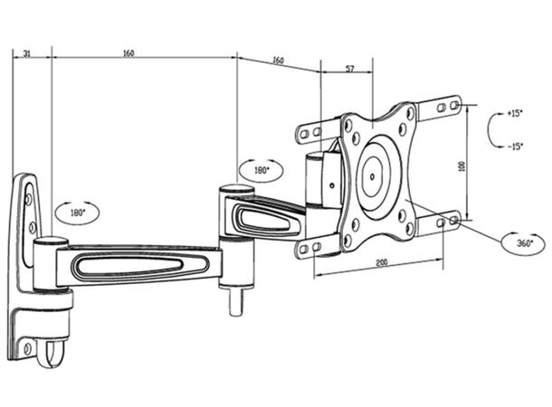 Multibrackets Veggfeste flexarm 360 III Svart, VESA 75 100 200, 15Kg 