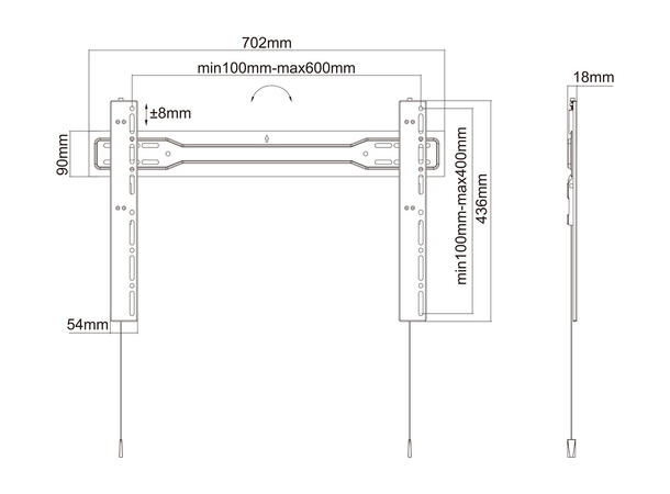 Multibrackets Veggfeste super slim Fixed Svart, 600x400, 35Kg, 32-100" 