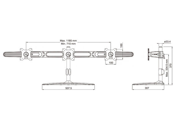 Multibrackets bordstativ, triple 15-24" 3 X 15"-24" Maks 24kg, maks Vesa 100x100 