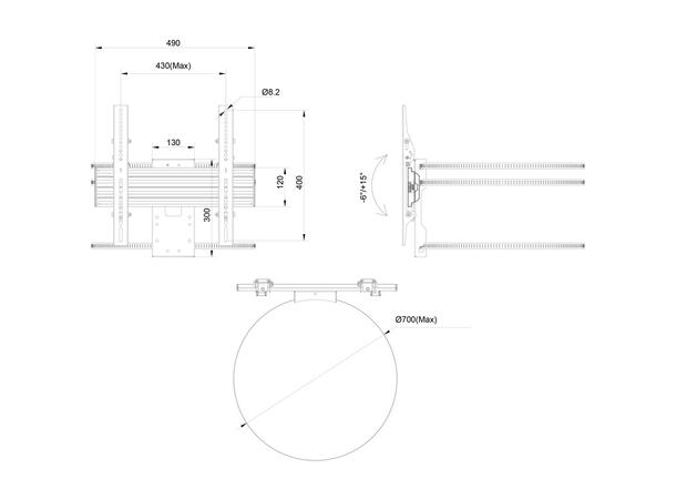 Multibrackets Søylefeste Svart, Vesa 400x400, 35Kg, tilt. 32-65" 