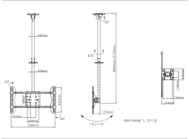 Multibrackets Public Ceilingmount Large Single Black 3000 