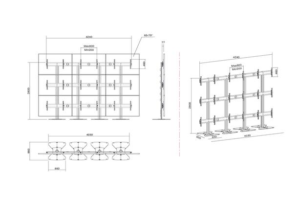 Multibrackets gulvstativ 9 skjermer 65-75", 800x400, max 450kg, 