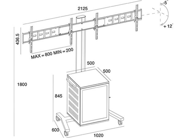 Multibrackets Gulvtralle dual mediabox Svart, Vesa 800x400, 80 Kg 