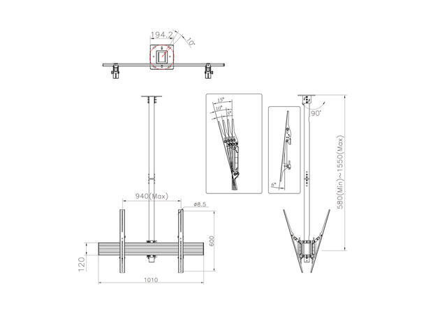 Multibrackets Pro takfeste MBC1UX2HD 900x600, 90 Kg, 155cm, 40-75" 