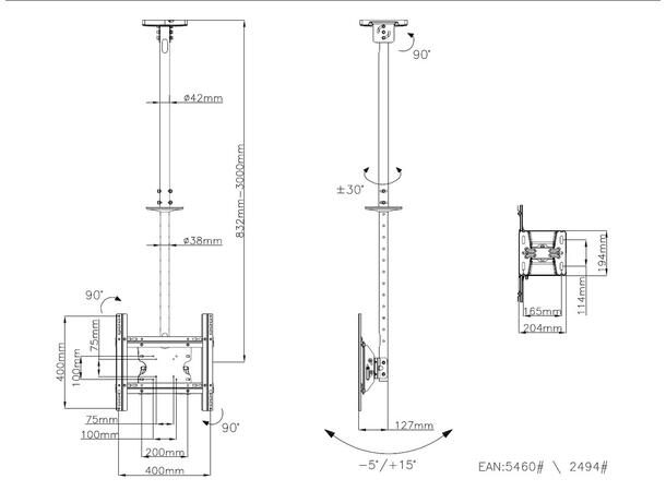 Multibrackets Public Ceilingmount Medium Single White 3000 