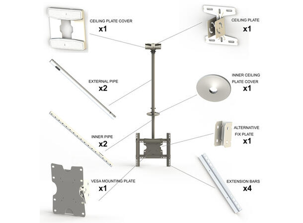 Multibrackets Public Ceilingmount Medium Single White 3000 