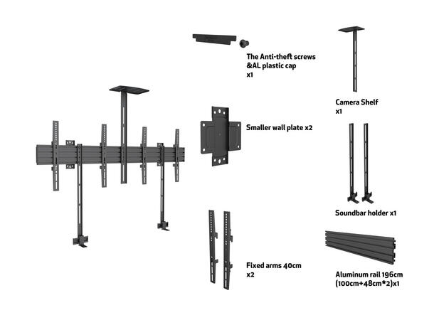 Multibrackets Veggfeste konferanse 2x65" 400x400, 60Kg, videokonferanse pakke 