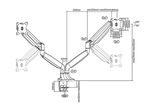 Multibrackets Deskmount Gas Spring Dual Silver 