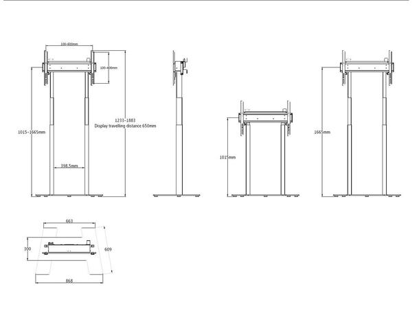 Multibrackets Gulvstativ motorisert 60Kg Svart, 600x400, 37-90" 