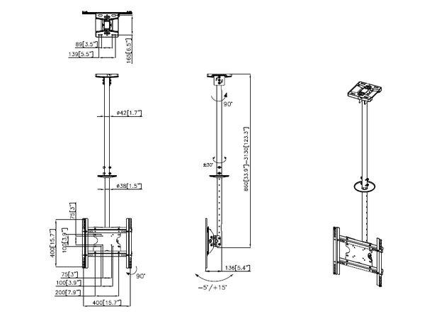 Multibrackets Public Ceilingmount Medium Single 3000 