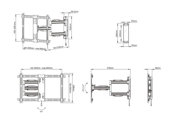 Multibrackets Veggfeste flexarm outdoor Svart, 600x400, 40Kg, 40"-70" Outdoor 