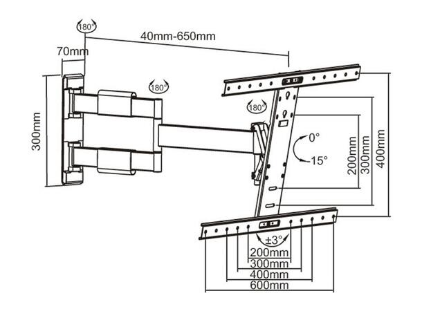 Multibrackets veggfeste flexarm THIN Hvit, Maks Vesa 600x400, 30 Kg, 37-55" 