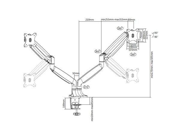 Multibrackets Deskmount Gas Spring Dual Black 