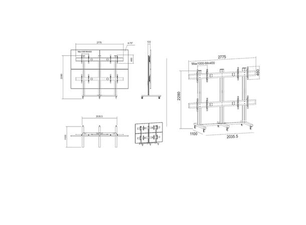 Multibrackets Gulvstativ  4 skjermer 65-75", 800x400, maks 200kg, 