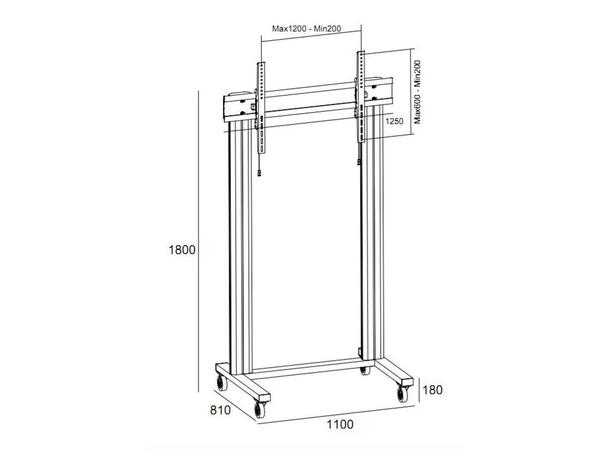 Multibrackets Gulvtralle 180 Dual Svart, 125kg,VESA 1200x600, 70-110" 