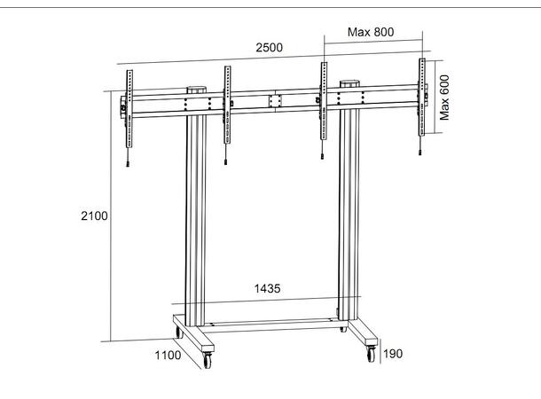 Multibrackets Gulvtralle 210 dual Screen Sort, Maks VESA 800x600, 50-77", 250kg 