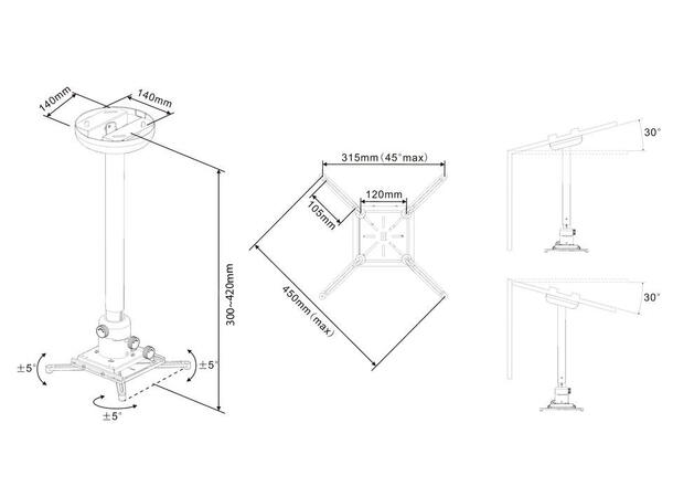 Multibrackets Projektor takfeste 30-42cm Hvit, Maks 10Kg 