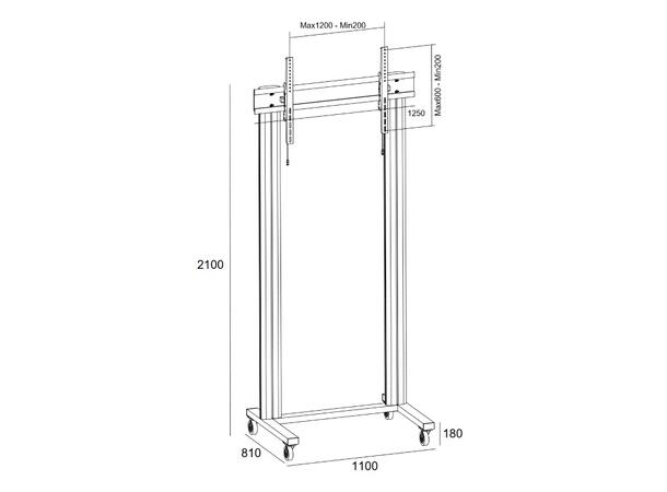 Multibrackets Gulvtralle 210 Dual Sølv, 125kg,VESA 1200x600, 70-110" 