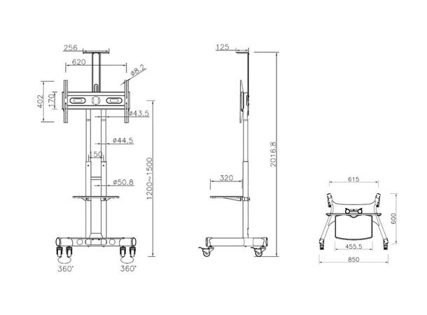 Multibrackets Gulvtralle Basic 150 Svart, 50kg, 600x400, 32-60",  ink hylle 