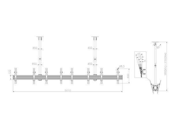 Multibrackets Pro takfeste MBC4X1U2 TÜV 600x400, 120 Kg, 58-315cm, 8 X 40-65" 