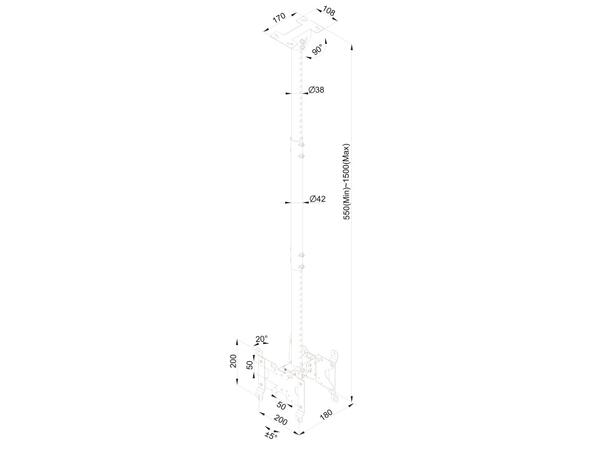 Multibrackets Takfeste Small B2B Svart, 200x200, 14 Kg, 55-150cm, 10-32" 