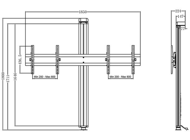 Multibrackets Veggfeste 180D Sølv, Dual, maks VESA 800*400, 100Kg 