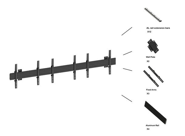 Multibrackets Veggfeste PRO MBW3U Fixed Maks 30Kg pr skjerm, VESA 600x400, Sort 