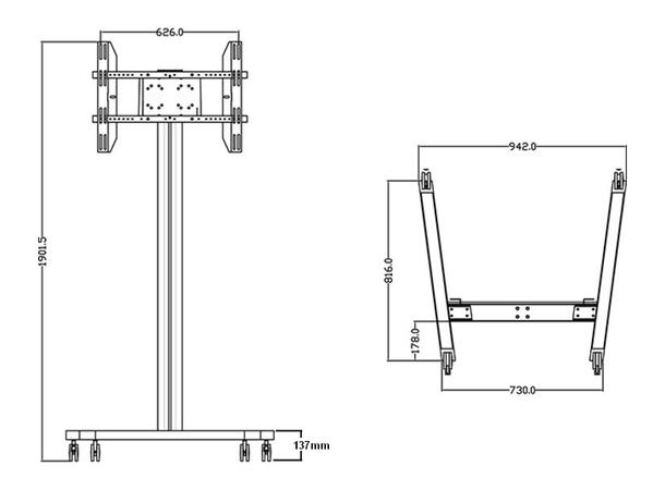 Multibrackets Gulvtralle Single Svart, 50kg, 700x400, 32-65" 