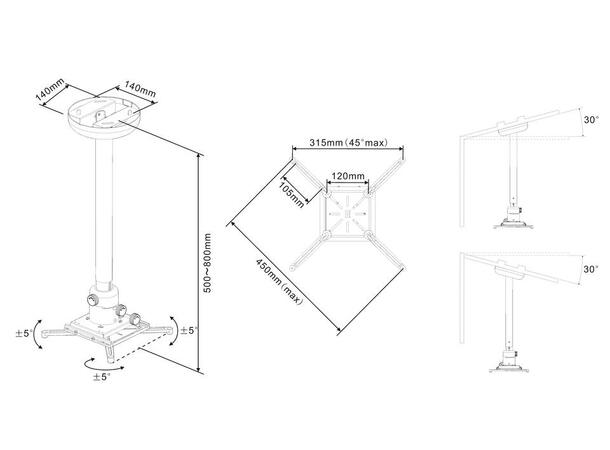 Multibrackets Projektor takfeste 50-80cm Hvit, Maks 10Kg 