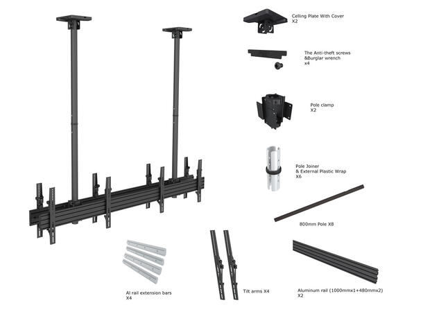 Multibrackets Takfeste MBC2X1U, TÜV 600x400, 120 Kg, 58-155cm, 4 x 40-65" 