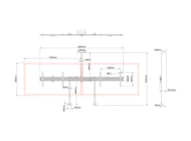 Multibrackets Veggfeste konferanse 2x75" 600x400, 140Kg, videokonferanse pakke 