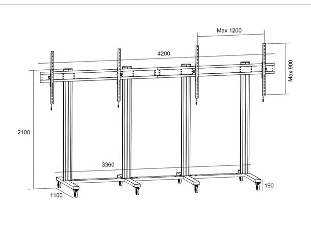 Multibrackets Gulvtralle 210 dual Screen Sort, Maks VESA 1200x900, 70-110", 250kg 