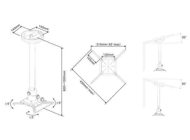 Multibrackets Projektor takfest 60-100cm Hvit, Maks 10Kg 