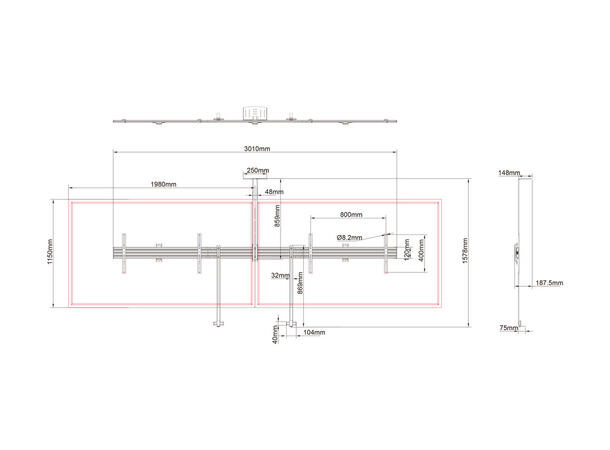 Multibrackets Veggfeste konferanse 2x90" 600x400, 140Kg, videokonferanse pakke 