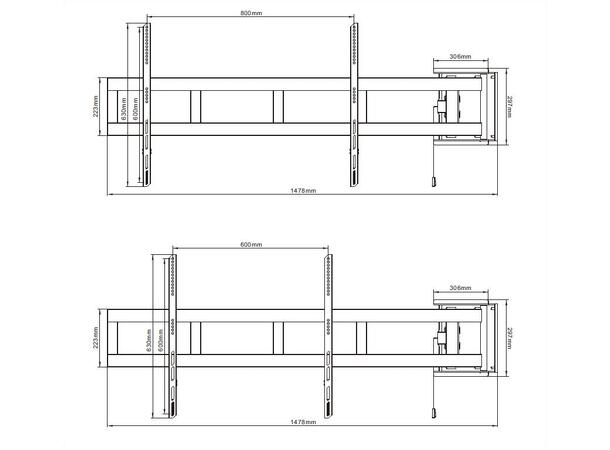 Multibrackets Veggfeste svingarm 180 XL Sort, Vesa 800x600, maks 125kg, 70-84" 