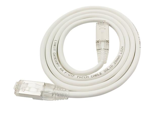 LinkIT F/UTP SlimPatch Cat6a hvit 0.3m AWG 28 | LSZH | Snagless | OD 4.7mm 