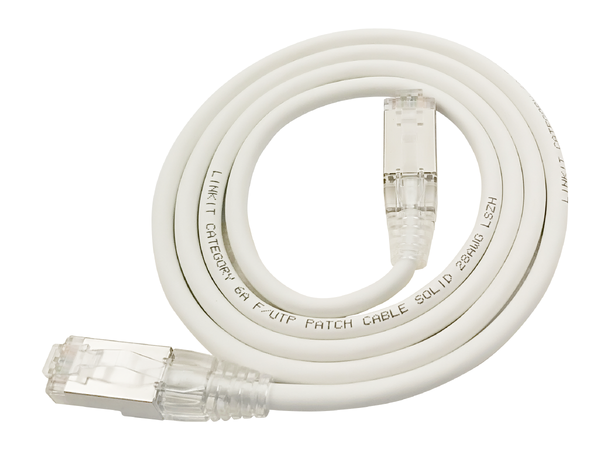 LinkIT F/UTP SlimPatch Cat6a hvit 0.3m AWG 28 | LSZH | Snagless | OD 4.7mm 