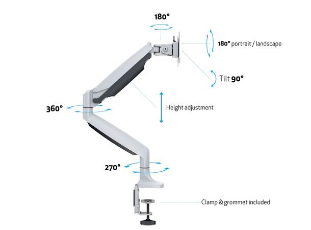 Multibrackets Deskmount Gas Spring Singl e White 