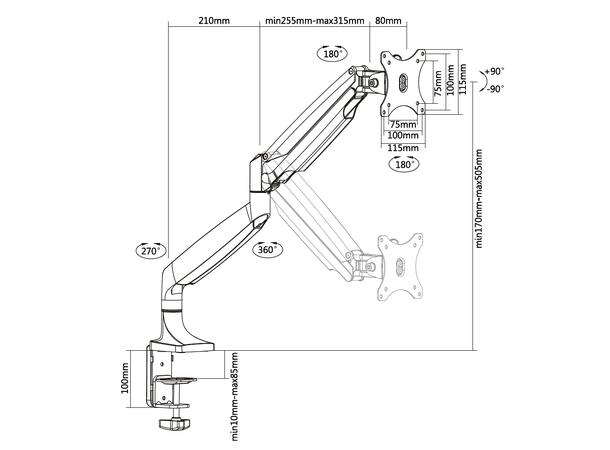 Multibrackets Deskmount Gas Spring Singl e White 