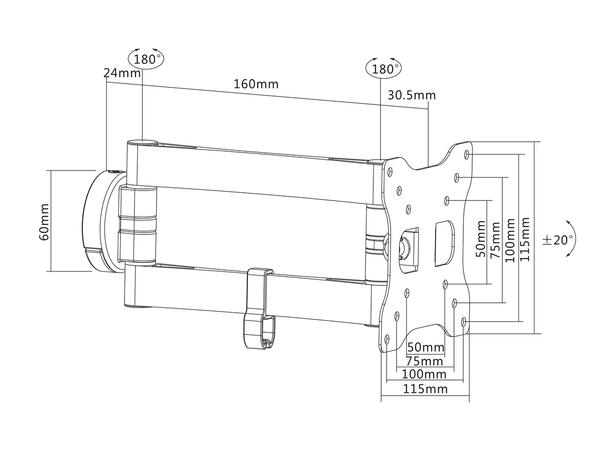 Multibrackets Veggfeste full-motion II Svart, Vesa 75 100, 15 Kg 